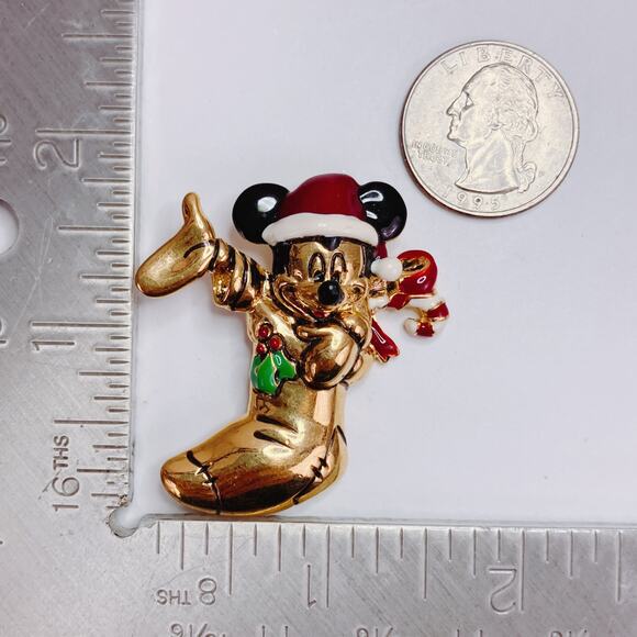 Vintage Disney Napier Mickey Mouse Christmas Stocking Gold Tone Brooch Nostalgic - Picture 10 of 11